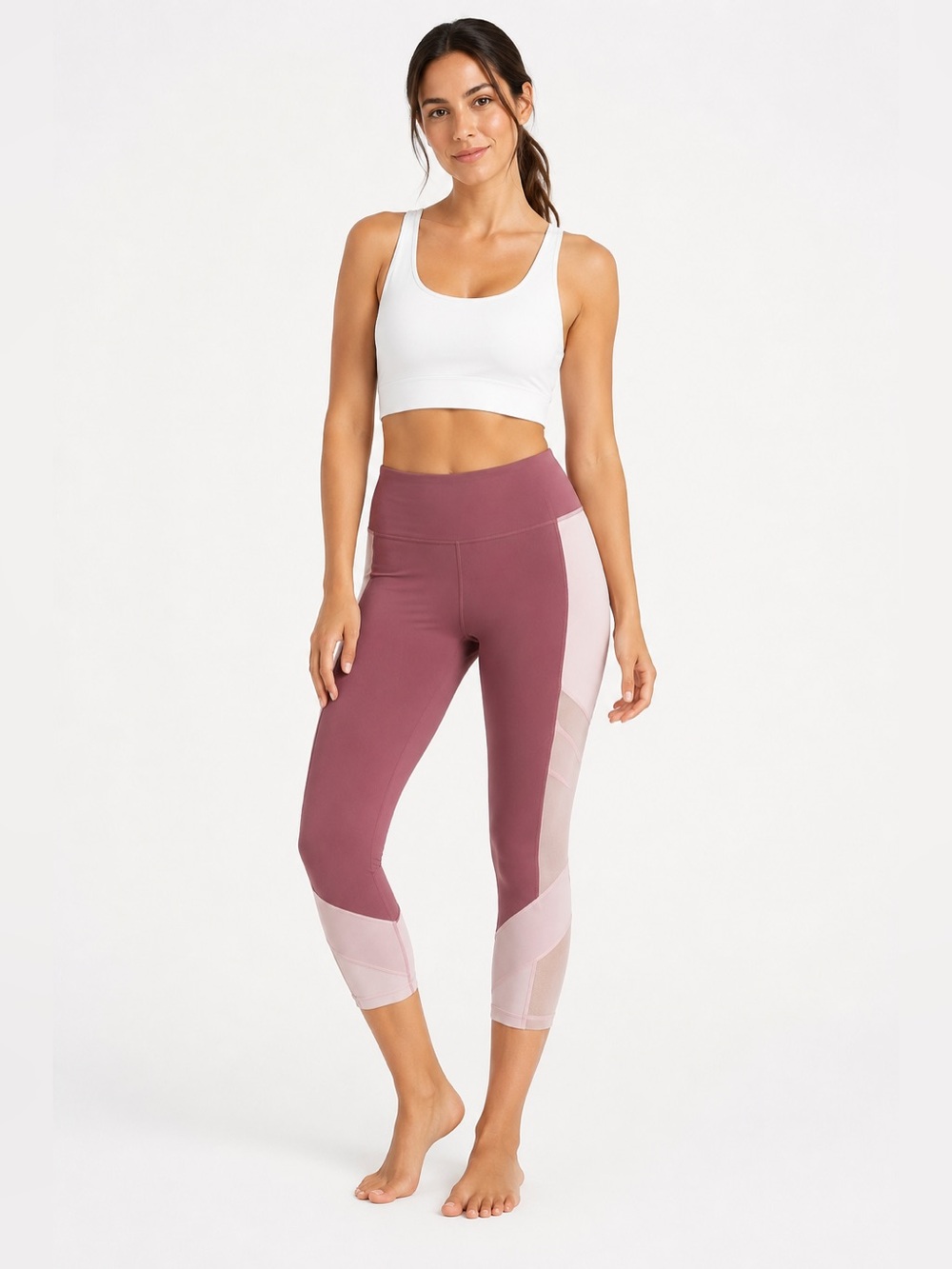 Athleta Colorblock Capri Leggings Size Small Mauve Pink High Rise